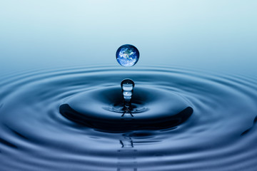 Falling drop of water with earth image