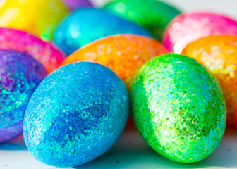 Glitter Colorful Easter Eggs Background