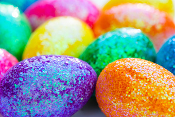 Fototapeta na wymiar Glitter Colorful Easter Eggs Background