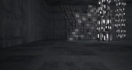 Empty dark abstract concrete room smooth interior. Architectural background. Night view of the illuminated. 3D illustration and rendering