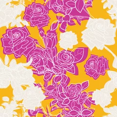 Behang Modern tropical flowers seamless pattern design © Carrie