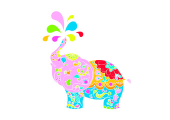 Cute elephant cartoon hand drawn vector illustration. Cute white baby elephant sticker. Animal illustration for children's posters, cards, baby t-shirt and bags print