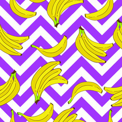 hand drawn bananas  with zig zag stripes  vector illustration seamless background pattern full editable