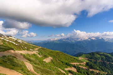 Fototapeta na wymiar Mountain serpentine - winding road in the mountains of the Caucasus, Sochi Russia