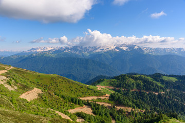 Fototapeta na wymiar Serpentine in the mountains. Mountain road in the Caucasus. Sochi Russia