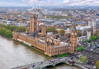 London cityscape and Houses of Parliament with Big Ben tower, UK - obrazy, fototapety, plakaty