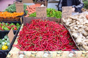 Fototapeta premium Fresh Cayenne hot pepper at farmer's market