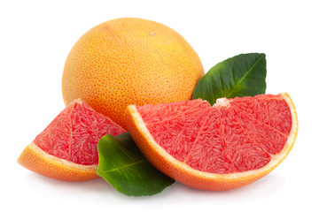 Red grapefruit with leaf