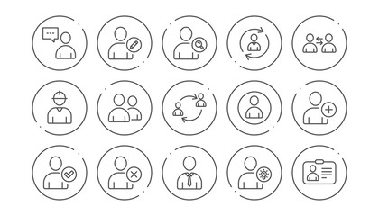User person line icons. Profile, Group and Support. People linear icon set. Line buttons with icon. Editable stroke. Vector