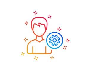 User settings line icon. Profile Avatar with cogwheel sign. Male Person silhouette symbol. Gradient design elements. Linear support icon. Random shapes. Vector
