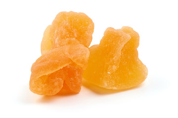 Dried melon slices, close-up, isolated on white background