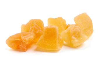 Dried melon slices, close-up, isolated on white background