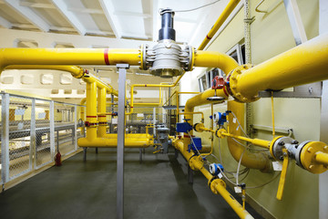 gas distribution unit and gas pipeline with level gauge installed in the boiler room