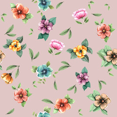 Seamless pattern of the watercolor flowers