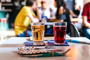 Summer cafe, fruit cider drinks for friend's meeting