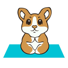 Welsh corgi dog practices yoga pose vector illustration. Cute corgi puppy in sport. Fluffy Corgi Pembroke love dogs. Morning exercises on rug. Healthy lifestyle with funny puppy. Dog in lotus position