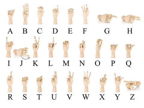 Alphabeth collage. deaf sign language isolated on white background