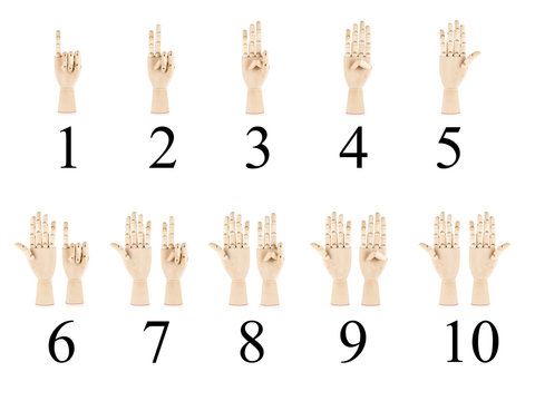 Numbers collage. deaf sign language isolated on white background