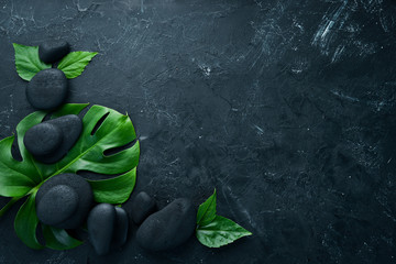 Stone spa and healthcare concept. Top view. Free space for your text.