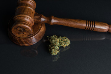 Legalisierung von Cannabis Nahaufnahme von Cannabis und Richterhammer 