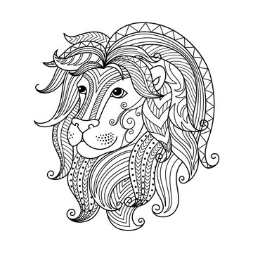 Leo zodiac sign. Zentangle coloring book page for adult. 