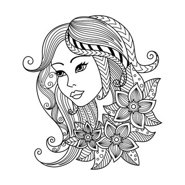 Download Virgo Zodiac Sign Zentangle Coloring Book Page For Adult Stock Vector Adobe Stock