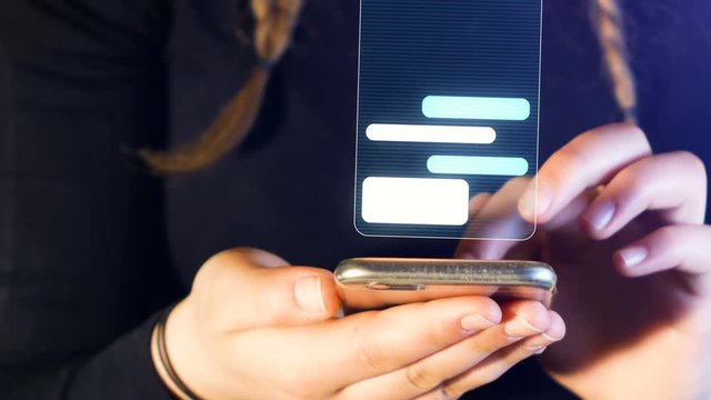 teenage girl chat with cell phone, hands and cellphone detail, footage suitable for topics such as communication, virtuality and bullying