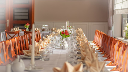 Wedding table beautifully prepared and ready for guests.