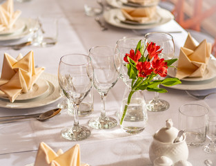 Wedding table beautifully prepared and ready for guests.