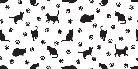 cat seamless pattern vector kitten paw calico pet repeat wallpaper scarf isolated tile background © CNuisin