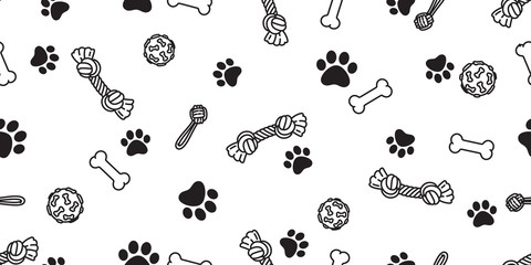 Dog paw seamless pattern bone vector footprint pet toy french bulldog cartoon scarf isolated repeat wallpaper illustration tile background