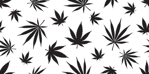 Fotobehang Marijuana weed seamless pattern vector cannabis leaf repeat wallpaper tile background scarf isolated white © CNuisin