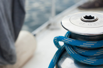 Sailboat pulley and rope at the the sea