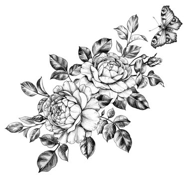 Hand drawn Floral Bunch with Butterfly