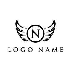 wings logo design and initial