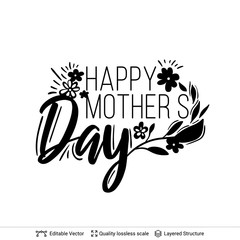 Obraz premium Happy Mother's Day greeting text black on white.