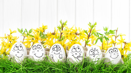 Easter eggs flowers decoration green grass