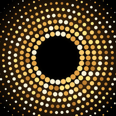 Vector round frame of gold circles on black background. Glow.