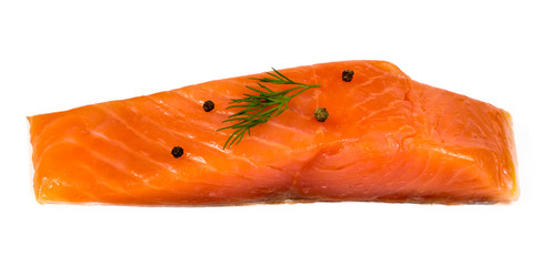 Red fish. Raw salmon fillet isolate on white background.