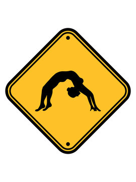 yoga schild hinweis achtung vorsicht br&uuml;cke boden fitness gymnastik frau sport turnen ballette m&auml;dchen weiblich silhouette logo clipart verein