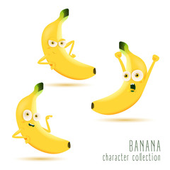 Banana. Cute fruit vector character set isolated on white background