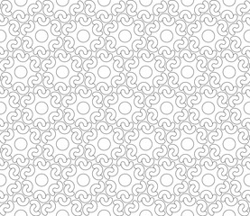 Seamless geometric background of circles and semicircles. Black and white vector illustration.