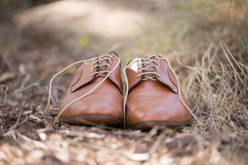 Brown shoes on the ground