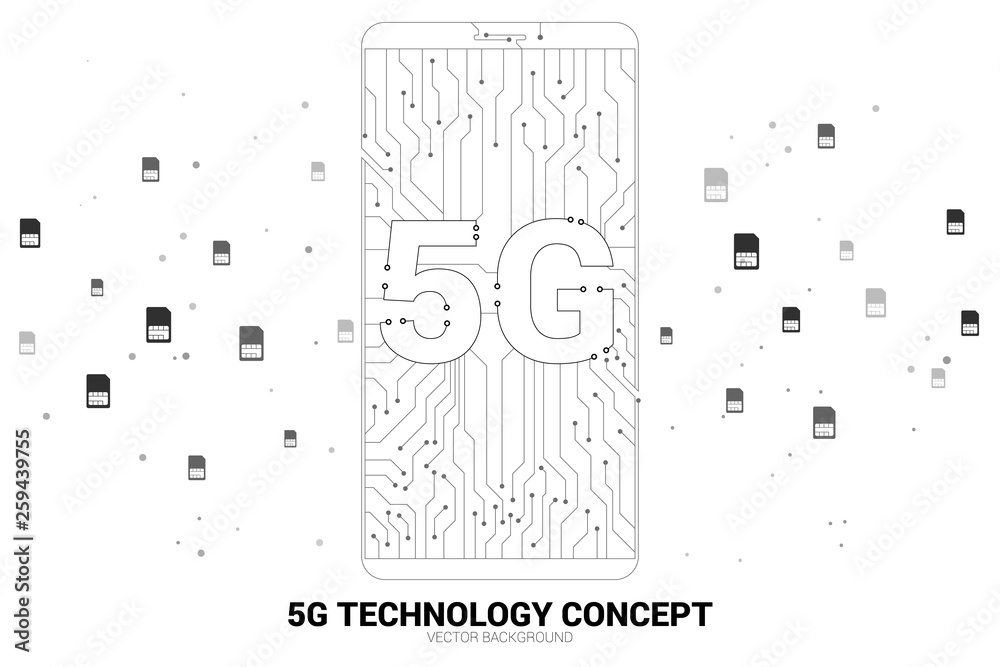 Leinwandbilder Vector 5G dot connect line circuit board style mobile phone icon. Concept for data transfer of mobile data network.