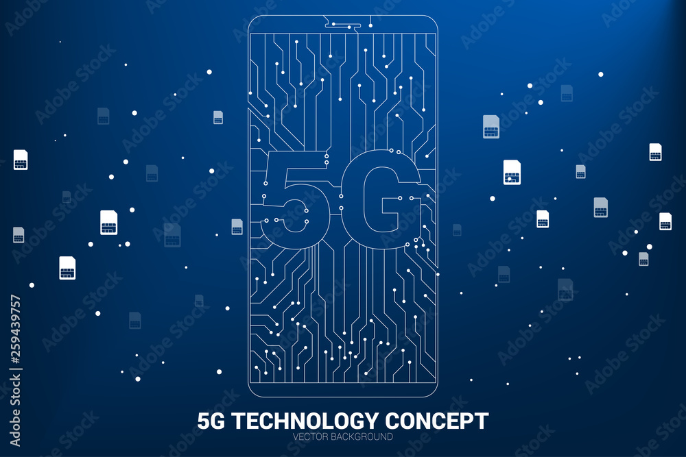 Aufkleber Vector 5G dot connect line circuit board style mobile phone icon. Concept for data transfer of mobile data network.