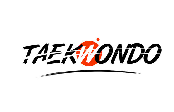 taekwondo word text logo icon with red circle design
