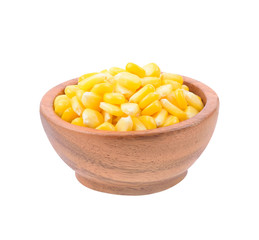 corn seeds in wood blow isolated on white background