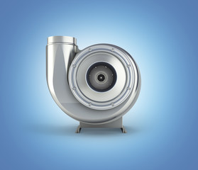 Turbocharger Industrial parts isolated on blue gradient background 3d