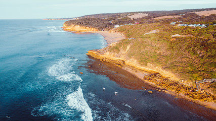Aerial Perspective of Waves and Coastline of Great Ocean Road Australia