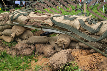 Normandy, France; 4 June 2014: Recreation of machine gun mouth